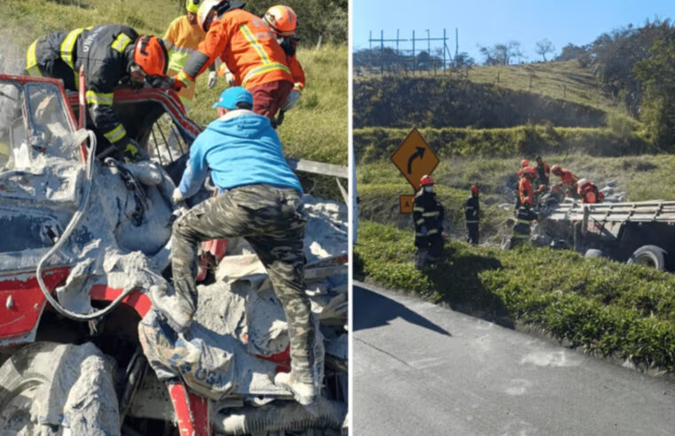 Carga de cimento prensa cabine e motorista morre após acidente na Dutra em Guaratinguetá