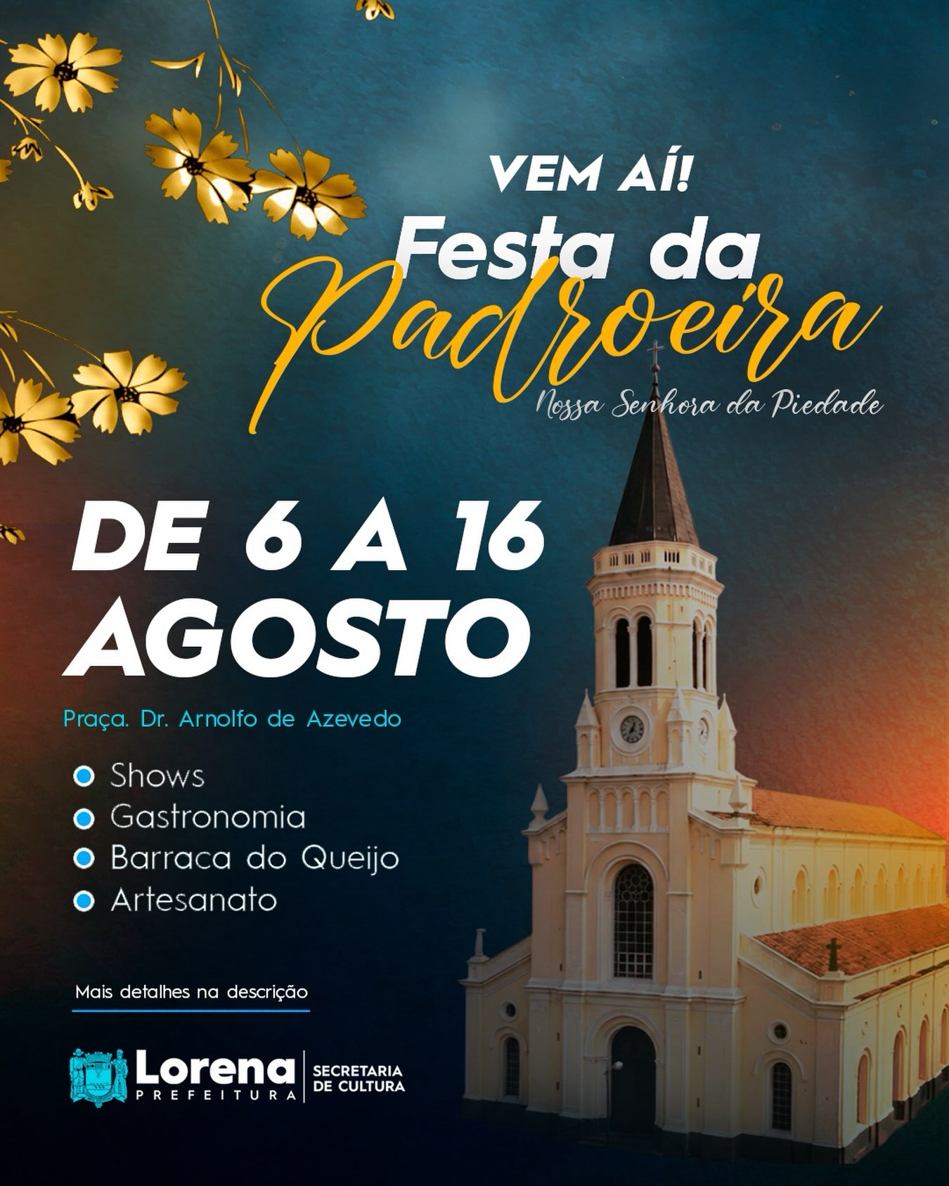 Prefeitura de Lorena anuncia Festa da Padroeira 2026 com shows, gastronomia e artesanato