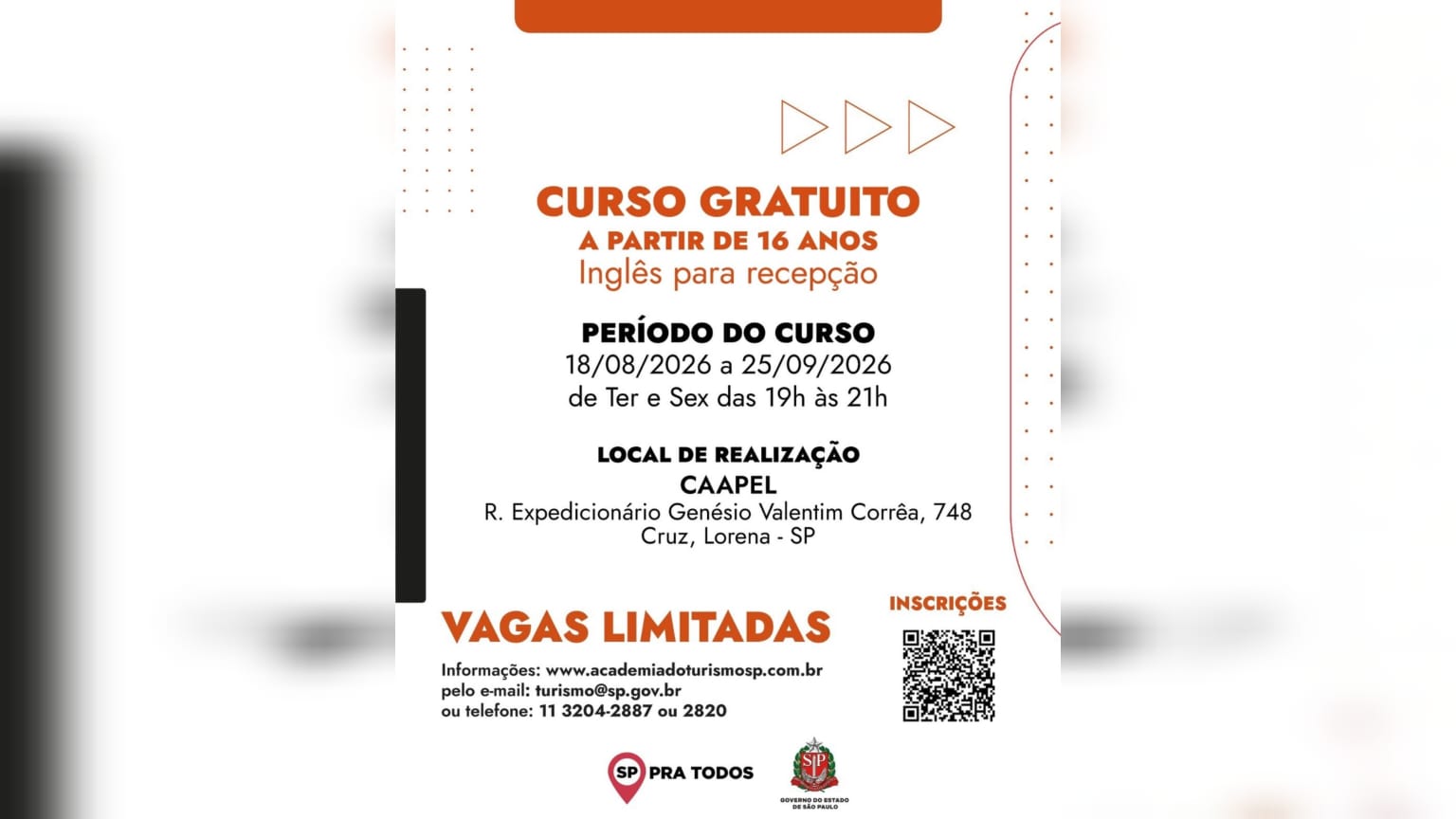 Curso gratuito de Inglês para Recepção está com inscrições abertas em Lorena