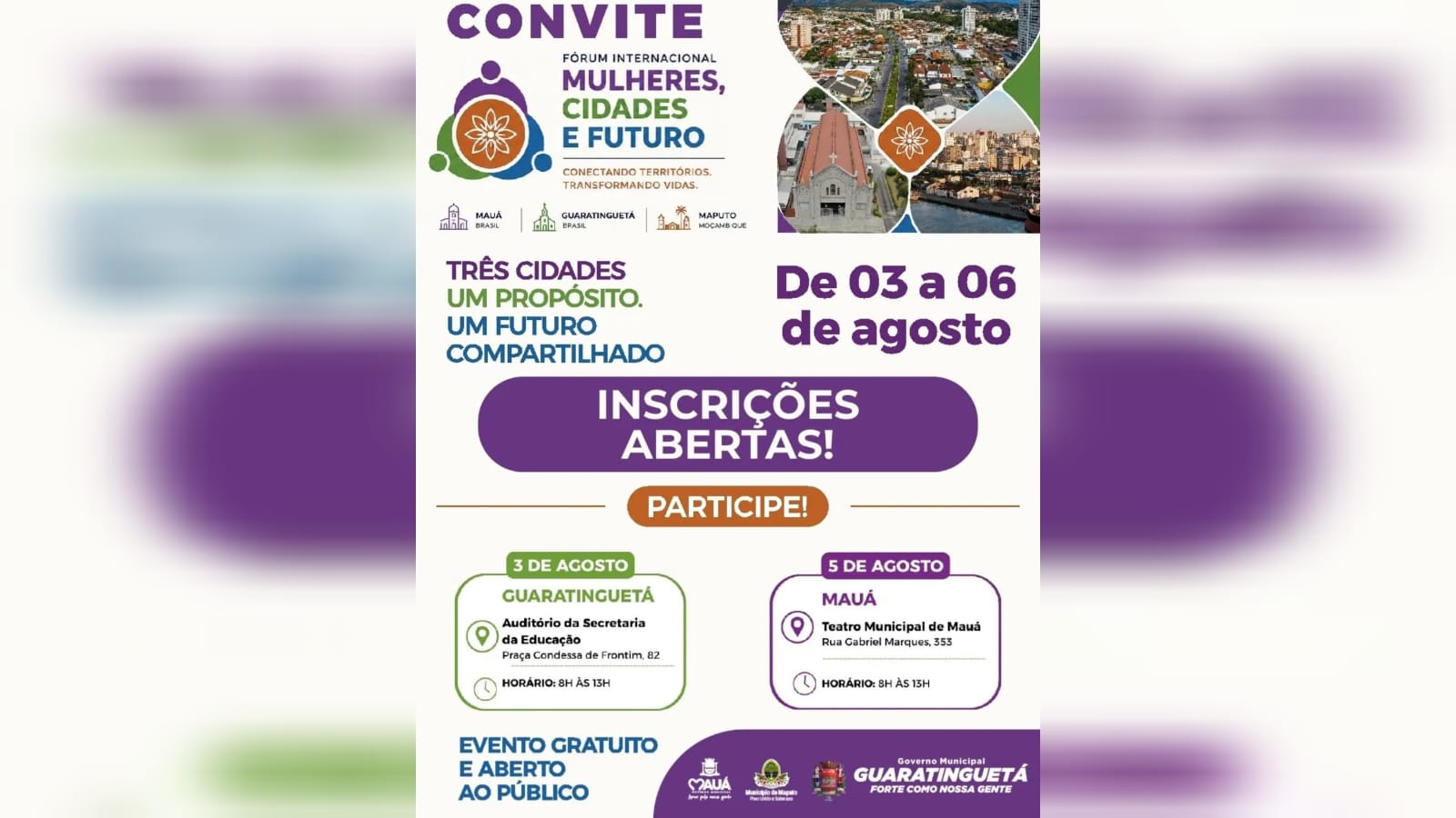 Guaratinguetá recebe Fórum Internacional Mulheres, Cidades e Futuro com inscrições abertas