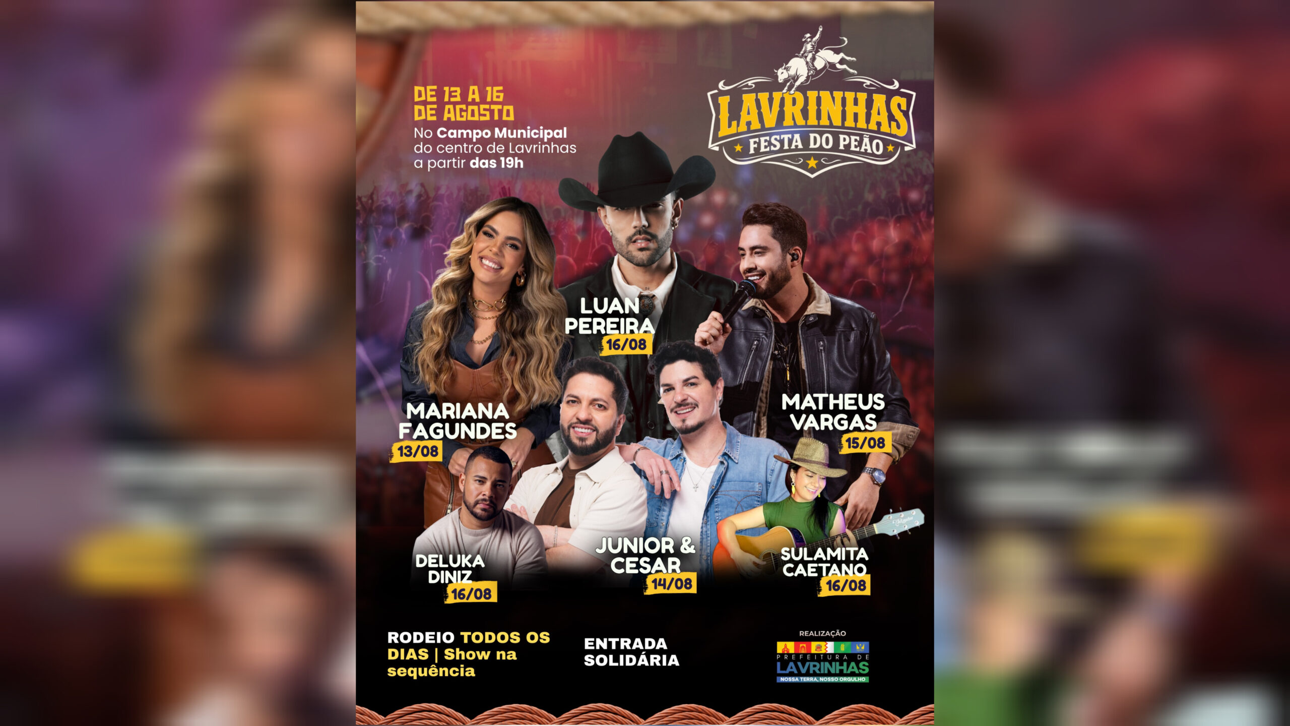 Festa do Peão de Lavrinhas acontece de 13 a 16 de agosto com rodeio e shows