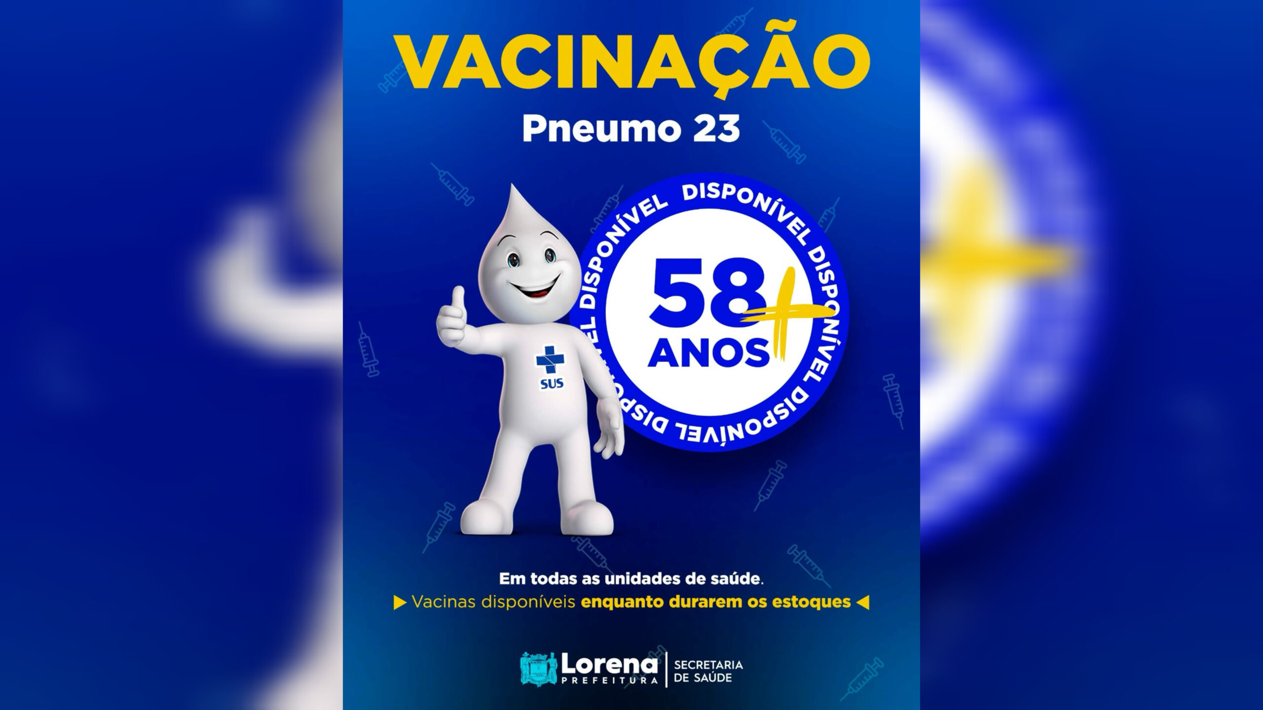 Lorena amplia vacinação contra pneumonia para pessoas com 58 anos ou mais