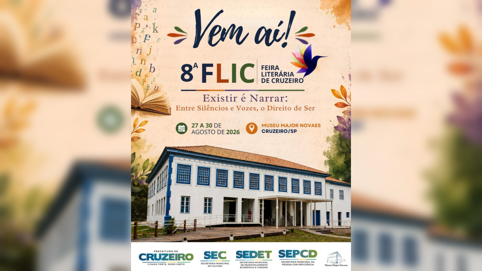 FLIC 2026 acontece de 27 a 30 de agosto em Cruzeiro com programação gratuita