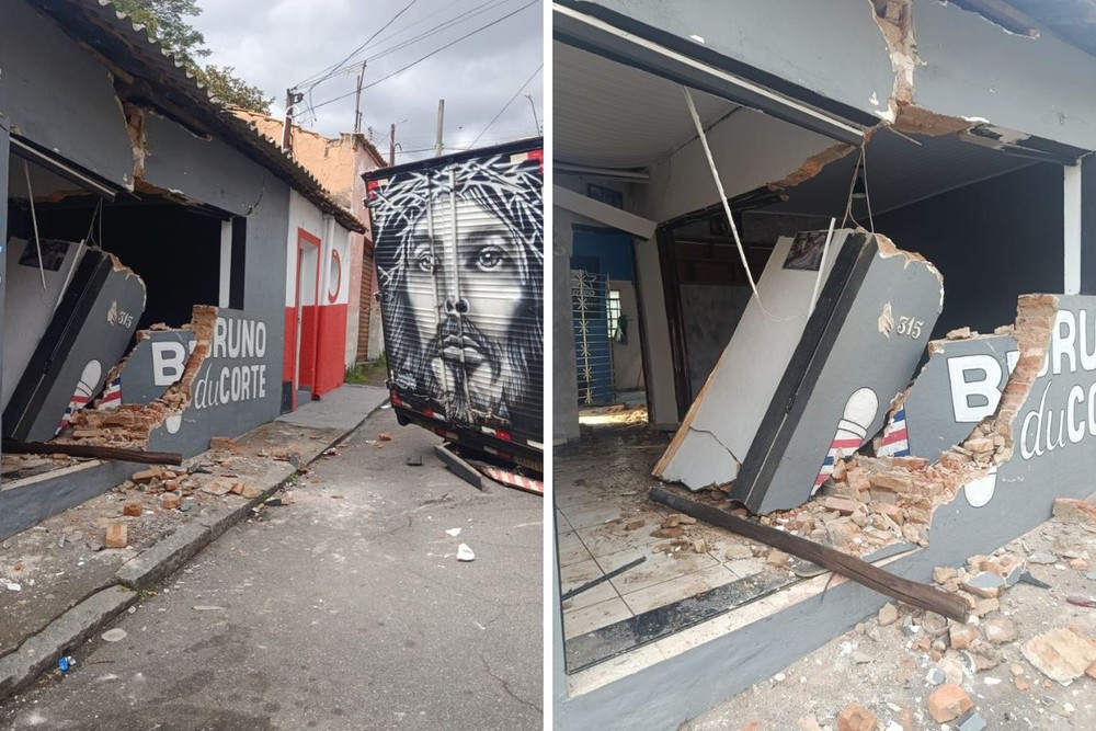 Caminhão invade e destrói barbearia em Guaratinguetá