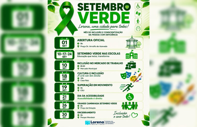 Setembro Verde 2026: Lorena promove programação de conscientização e inclusão
