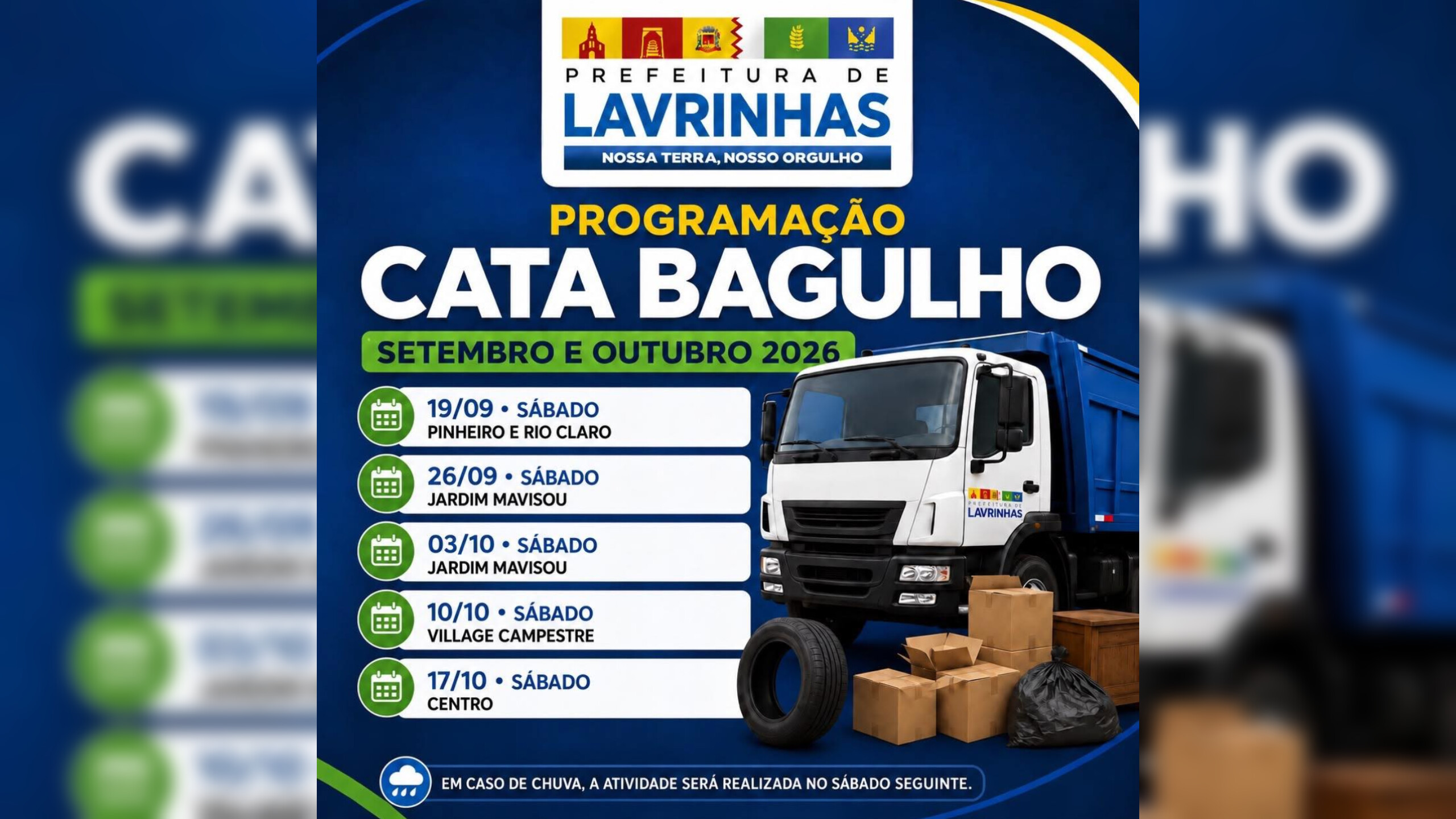 Lavrinhas altera calendário do Cata Bagulho após chuvas