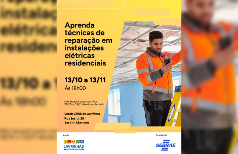 Prefeitura de Lavrinhas oferece curso gratuito de reparação em instalações elétricas residenciais