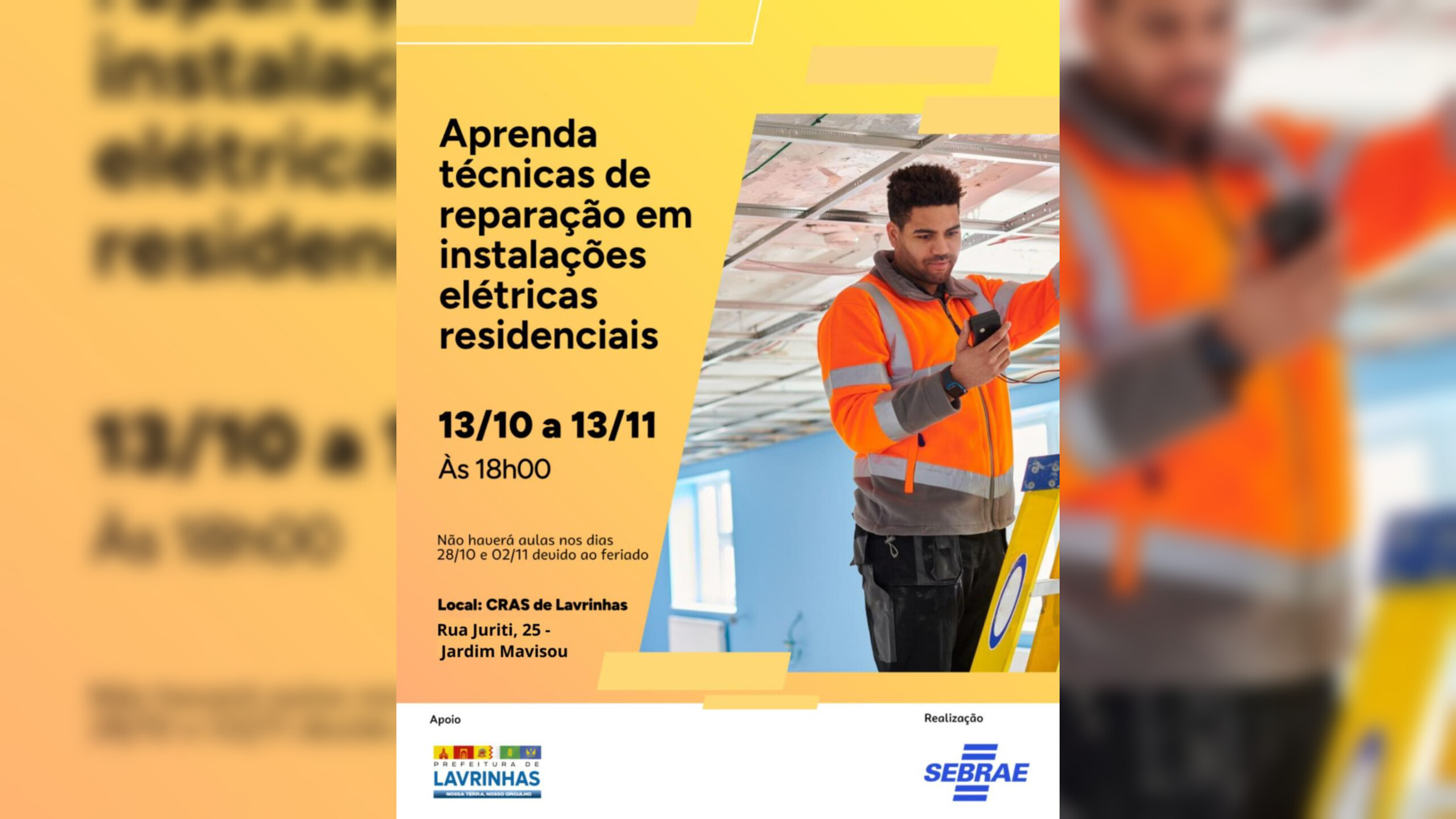 Prefeitura de Lavrinhas oferece curso gratuito de reparação em instalações elétricas residenciais